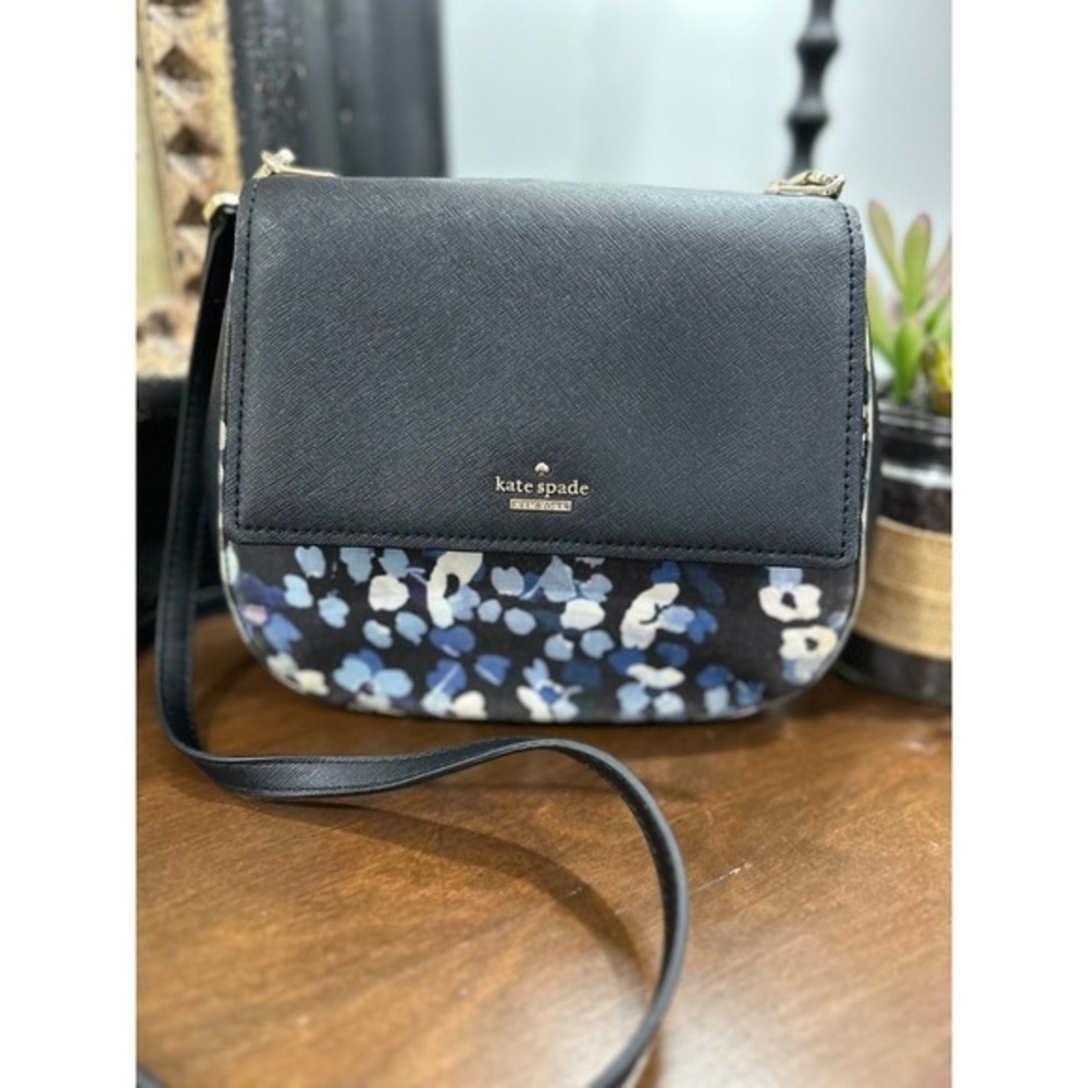 Kate Spade Cameron Street Byrdie Floral Bag Black Blue Crossbody Saddle Purse